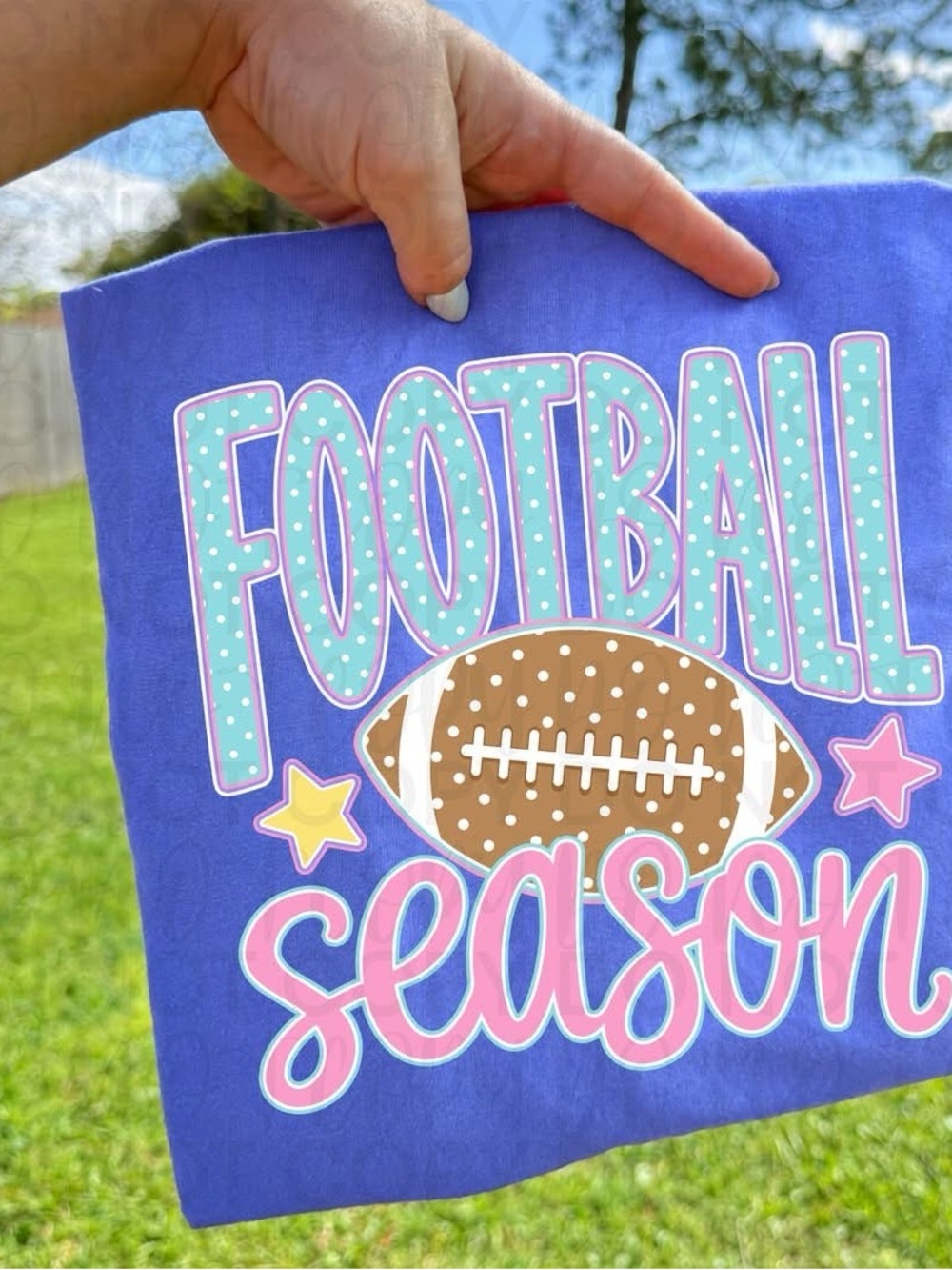Football Season Graphic Tshirt - Purple with Pastel Print Small-XL